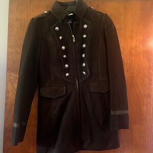 White House Black Market Dark Coat with Silver Accents